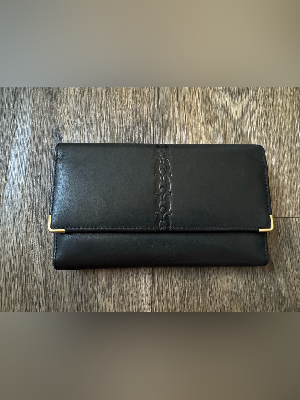 New Princess Gardner Black Leather Folding Wallet w/ Kisslock Coin Purse ID